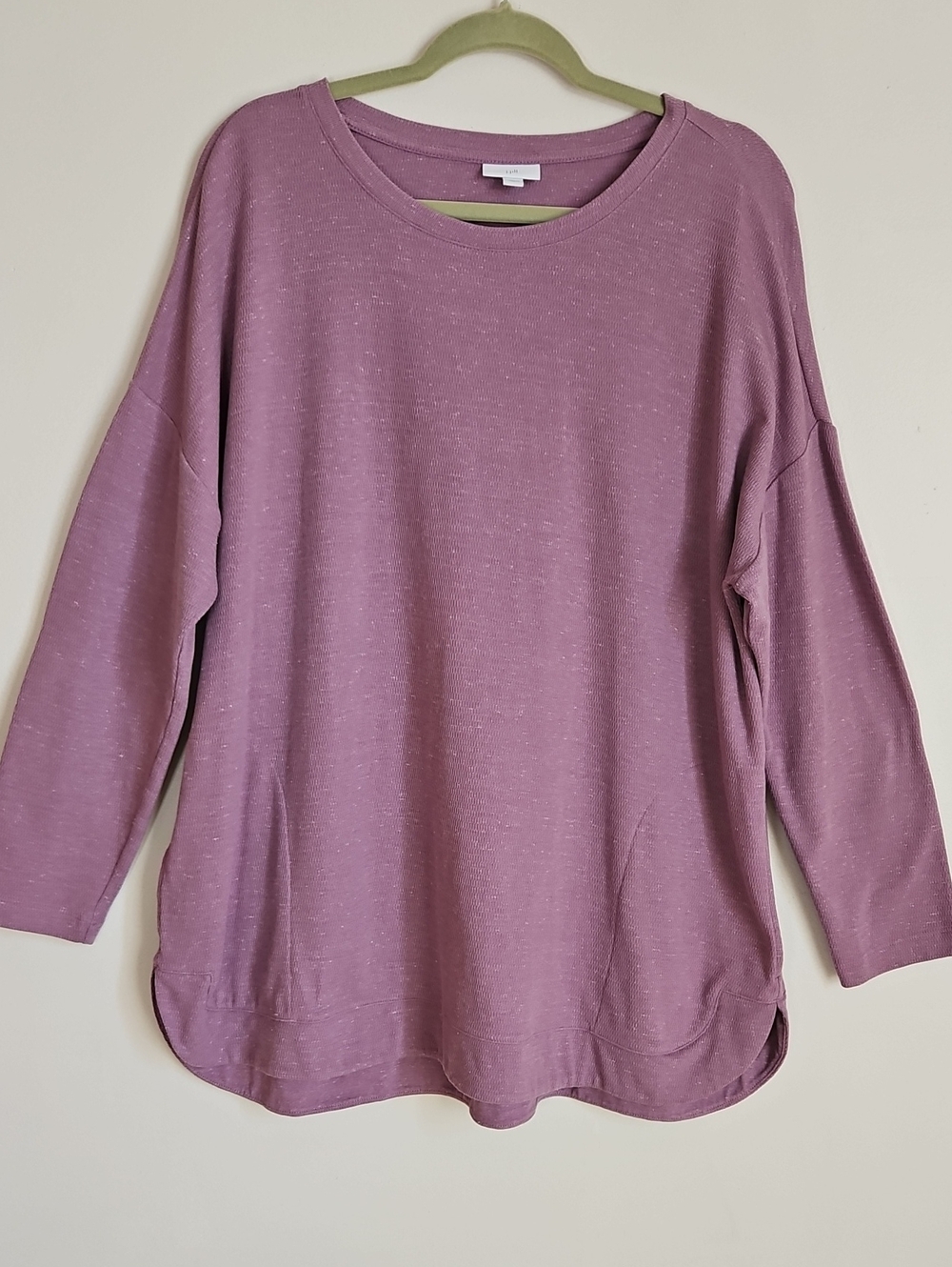 J Jill Waffle Knit Tunic Top Pockets XL Mauve Curved Hem Cozy Athleisure